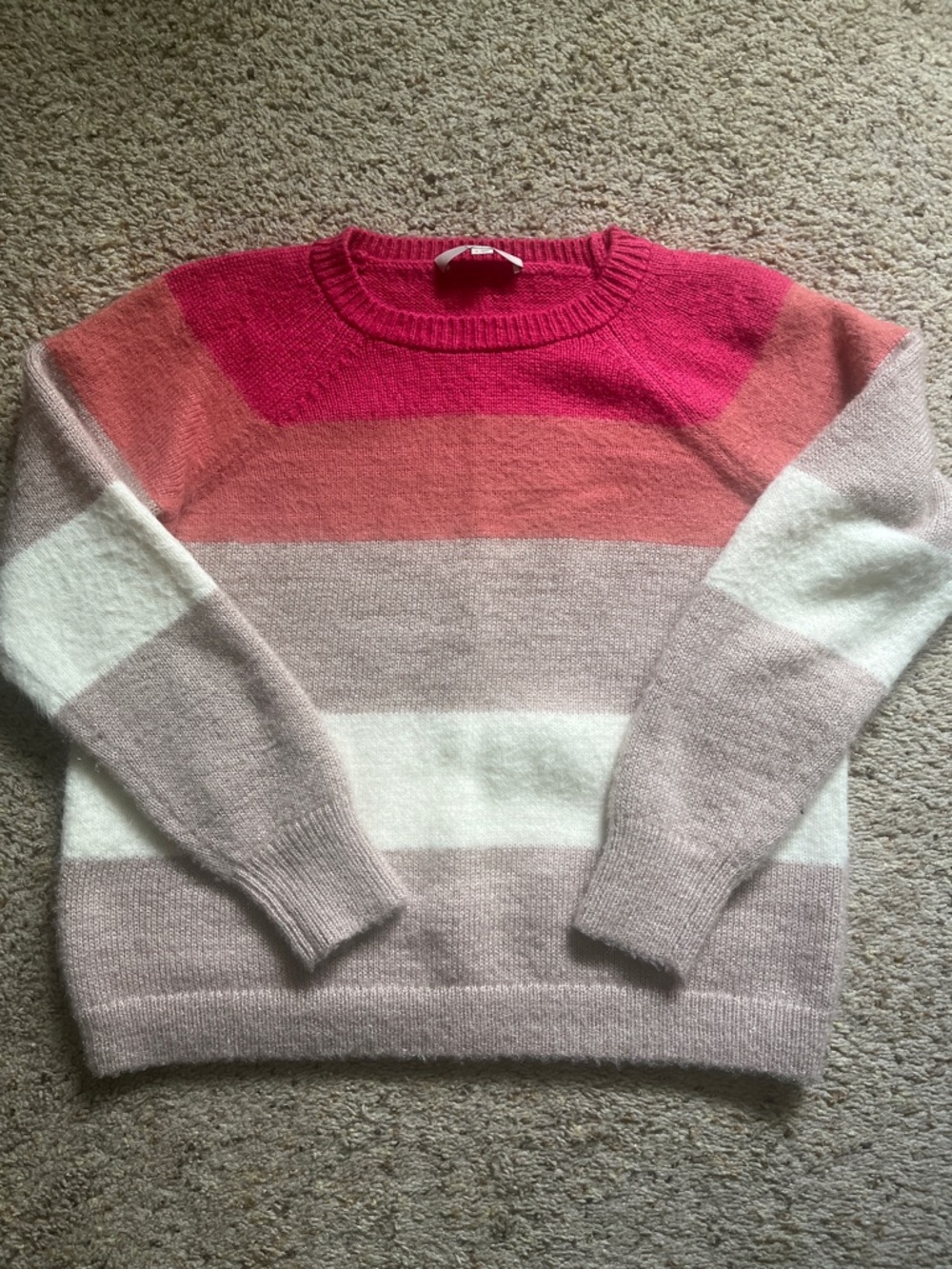 LOFT Striped Crewneck Sweater in Pink, Coral & Cream